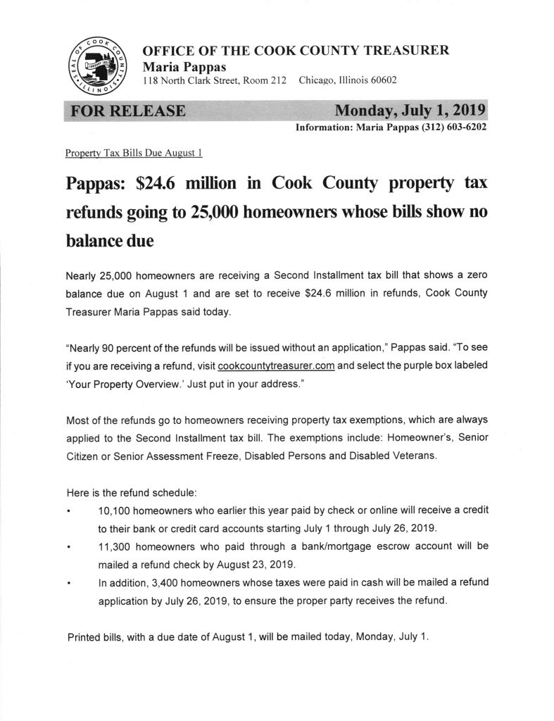Cook County Property Tax Refunds Village Of Alsip